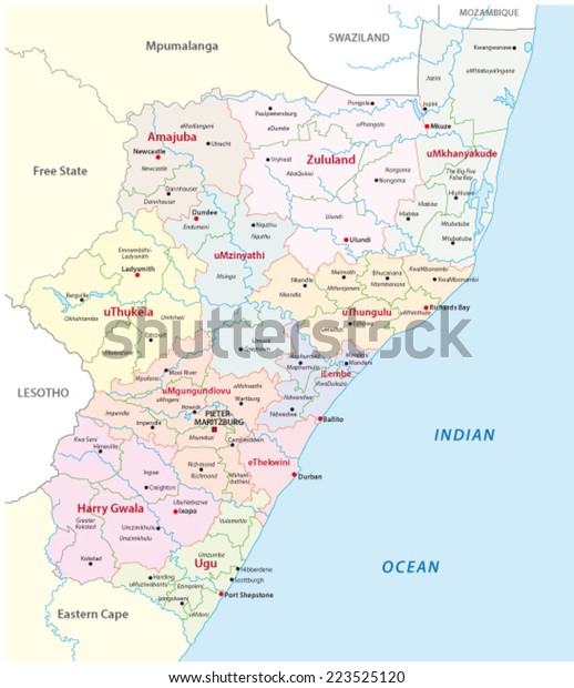 Kwazulunatal Administrative Map Stock Vector (Royalty Free) 223525120