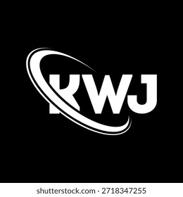 Logo de KWJ. Carta de KWJ. Diseño del logotipo de la letra de KWJ. Logotipo de KWJ con el círculo y el logotipo del monograma en mayúsculas. Tipografía KWJ para tecnología, negocio y marca inmobiliaria.