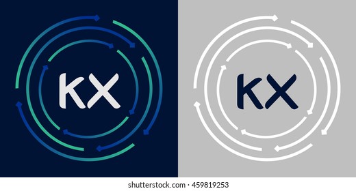 KX design template elements in abstract background logo, design identity in circle, letters business logo icon, blue/green alphabet letters, simplicity graphics