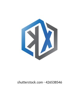 KX initial letters looping linked hexagon logo black gray blue