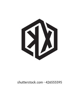 KX initial letters looping linked hexagon monogram logo
