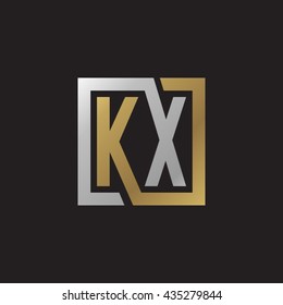 KX initial letters looping linked square elegant logo golden silver black background