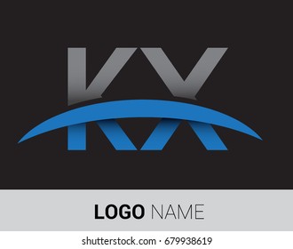 KX initial logo company name colored grey and blue swoosh design.