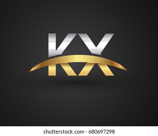 KX initial logo company name colored gold and silver swoosh design. vector logo for business and company identity.
