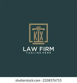 Logotipo de monograma inicial de KX para la firma de abogados con diseño de hitos en cuadrado creativo