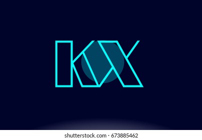 kx k x blue line circle letter logo alphabet creative company vector icon design template