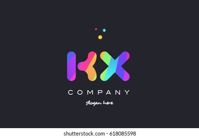 kx k x  creative rainbow green orange blue purple magenta pink artistic alphabet company letter logo design vector icon template