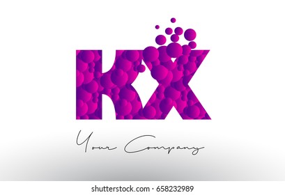 KX K X Dots Letter Logo with Purple Pink Magenta Bubbles Texture Vector.