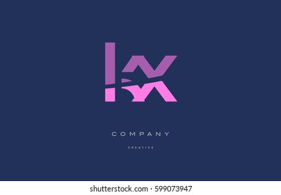 kx k x  pink blue pastel modern abstract alphabet company logo design vector icon template 