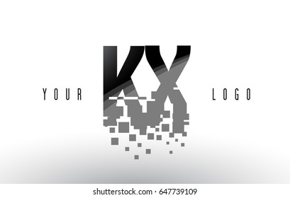 KX K X Pixel Letter Logo with Digital Shattered Black Squares. Creative Letters Vector Illustration.