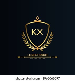 KX Letter Initial with Royal Template.elegant with crown logo vector, Creative Lettering Logo Vector Illustration.