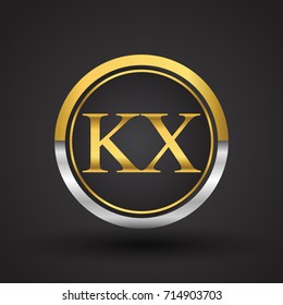 KX Letter logo in a circle, gold and silver colored. Vector design template elements for your business or company identity.