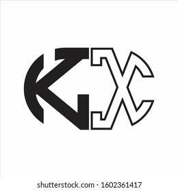 KX Letter logo monogram with oval shape negative space design template white background