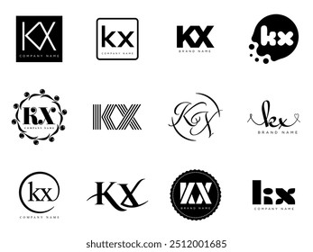 KX logo company template. Letter k and x logotype. Set different classic serif lettering and modern bold text with design elements. Initial font typography. Collection trendy business identity.