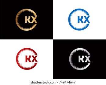 KX Logo. Letter Design Vector with Red and Black Gold Silver Colors