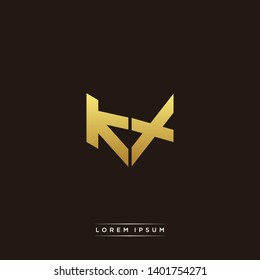 KX Logo Letter Initial Logo Designs Templete with Gold and Black Background
