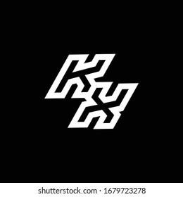 Monograma del logotipo de KX con una plantilla de diseño de espacio negativo de estilo inferior aislada en fondo negro