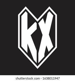 KX Logo monogram with emblem line style isolated on black background