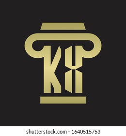 KX Logo monogram with pillar style design template with gold colors
