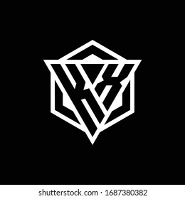 KX logo monogram with triangle and hexagon shape combination isolated on back and white colors