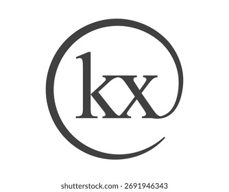 Logotipo KX de duas letras com estilo de sinal de email em forma de círculo. Logotipo redondo K e X da empresa comercial para a identidade da marca.