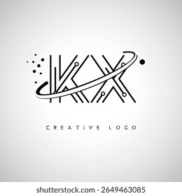 Logotipo de Monograma de Órbita KX - Marca de Letra Mínima Futurista com Linha de Arte Circular, Pontos Inspirados na Tecnologia e Conceito de Movimento Espacial para Identidade de Marca Moderna