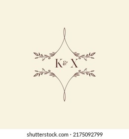 Cartas iniciales del logotipo de la boda KX en un diseño profesional de alta calidad que se imprimirán en cualquier medio impreso