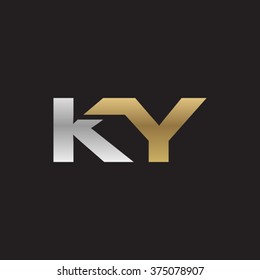 KY company linked letter logo golden silver black background