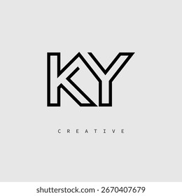 KY Creative Letter Logo – Minimal Line Monogram in Black Outline for Modern Branding Identity Design.