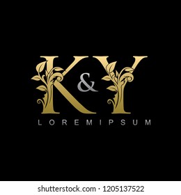 K&Y Gold Letter logo With Classy Floral Leaf Design