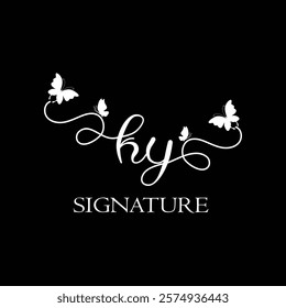 KY Handwritten initial letter, KY simple signature vector logo with butterfly shape variation, beauty, photography letter logo design. K Y