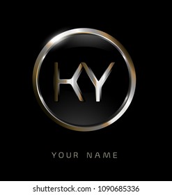 KY initial letters with circle elegant logo golden silver black background