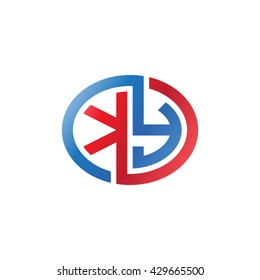 KY initial letters looping linked ellipse logo red blue