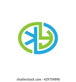 KY initial letters looping linked ellipse logo blue green