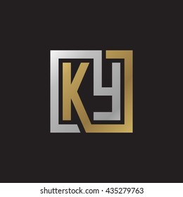KY initial letters looping linked square elegant logo golden silver black background