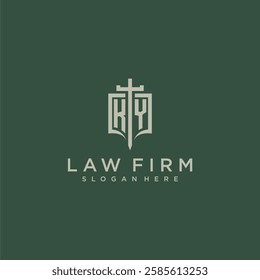 KY initial monogram for law firm with sword and shield logo image