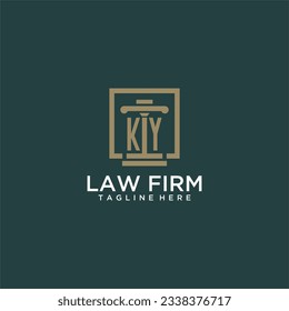 Logotipo de monograma inicial de KY para la firma de abogados con diseño de hitos en cuadrado creativo
