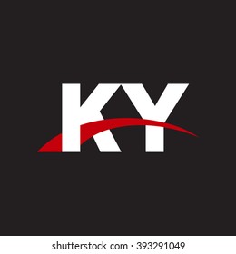KY initial overlapping swoosh letter logo white red black background