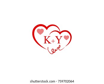 KY Initial wedding invitation, love logo template vector