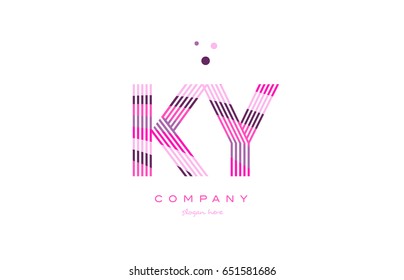 ky k y alphabet letter logo pink purple line font creative text dots company vector icon design template