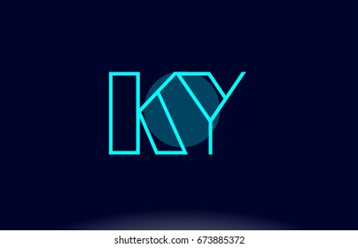 ky k y blue line circle letter logo alphabet creative company vector icon design template