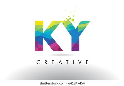 KY K Y Colorful Letter Design with Creative Origami Triangles Rainbow Vector.