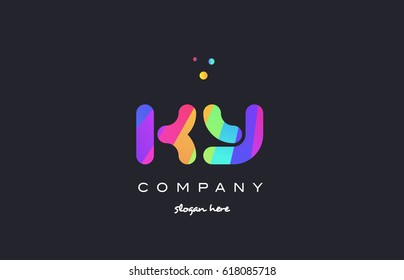 ky k y  creative rainbow green orange blue purple magenta pink artistic alphabet company letter logo design vector icon template