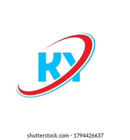 KY K Y  letter logo design. Initial letter KY linked circle uppercase monogram logo red and blue. KY logo, K Y design. 