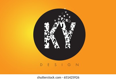 KY K Y Logo Design Made of Small Letters with Black Circle and Yellow Background.