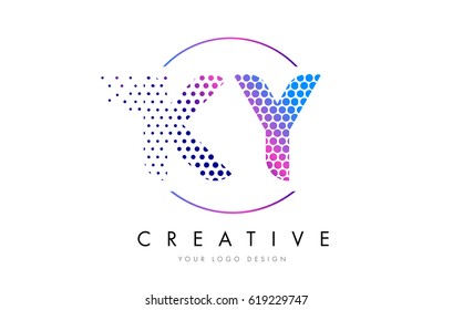 KY K Y Pink Magenta Dotted Bubble Letter Logo Design. Dots Lettering Vector Illustration