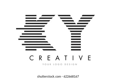 KY K Y Zebra Letter Logo Design with Black and White Stripes Vector