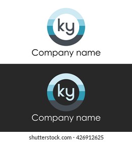 KY letter circle shape icon logo white blue