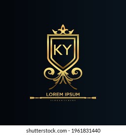 KY Letter Initial mit Royal Template.elegant mit Kronlogo, Creative Lettering Logo Vektor Illustration.
