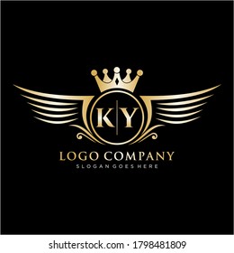 KY Letter Initial with Royal Wing Logo Template.